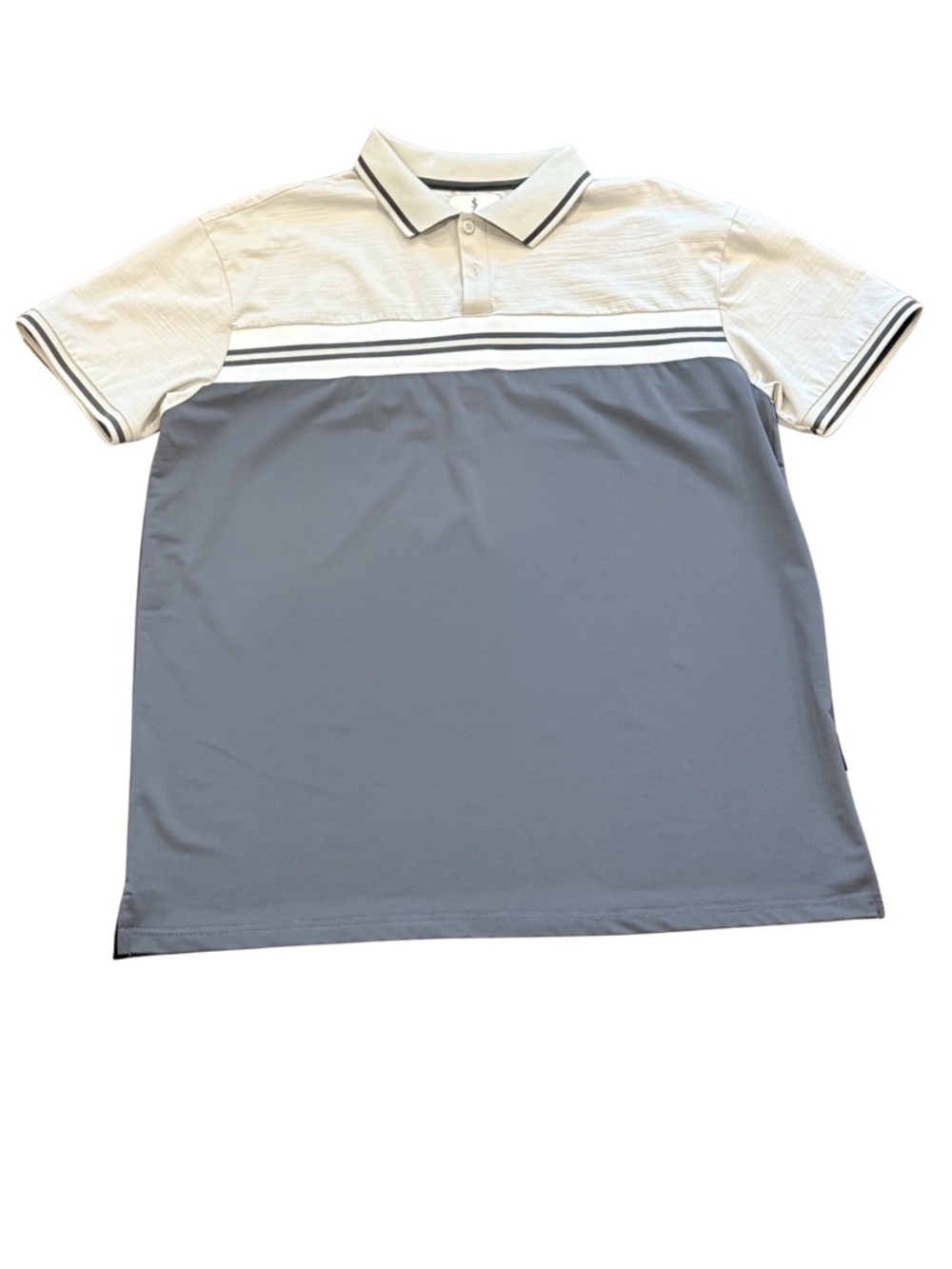 Men's Two-Tone Gray Short-Sleeve Polo with Chest Stripe - Picture 3 of 3
